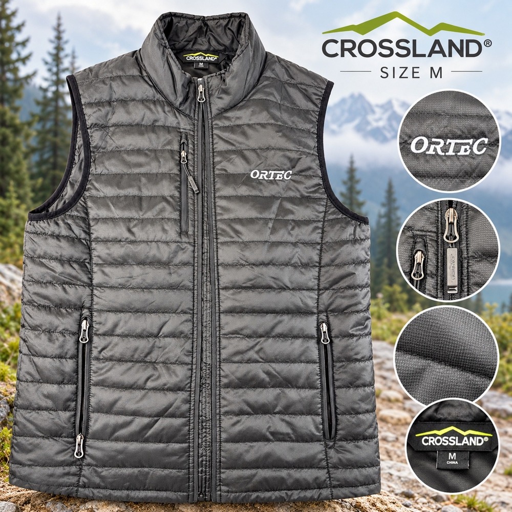 Crossland Mens Puffer Vest Gray Quilted Full Zip Sleeveless Jacket Size M ORTEC
